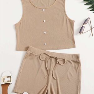 Tan Sleeveless Top and Shorts Set